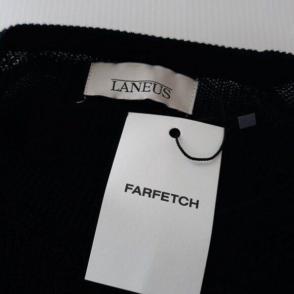 NWT Laneus Black Distressed Crew Neck Cotton Sweater US L/IT 50 Lightweight - Picture 7 of 9